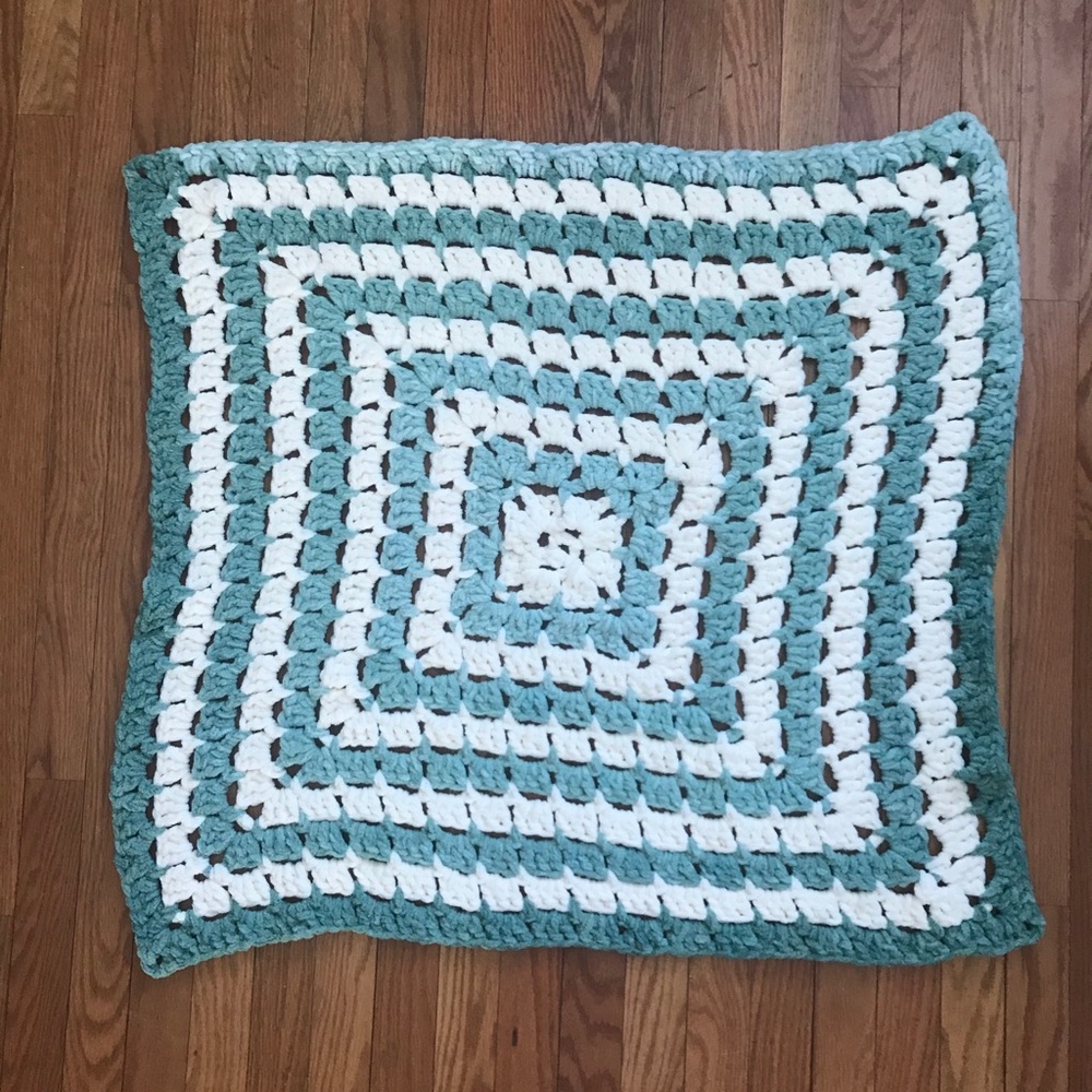Hand-Crocheted Baby Blanket (Blue & White)